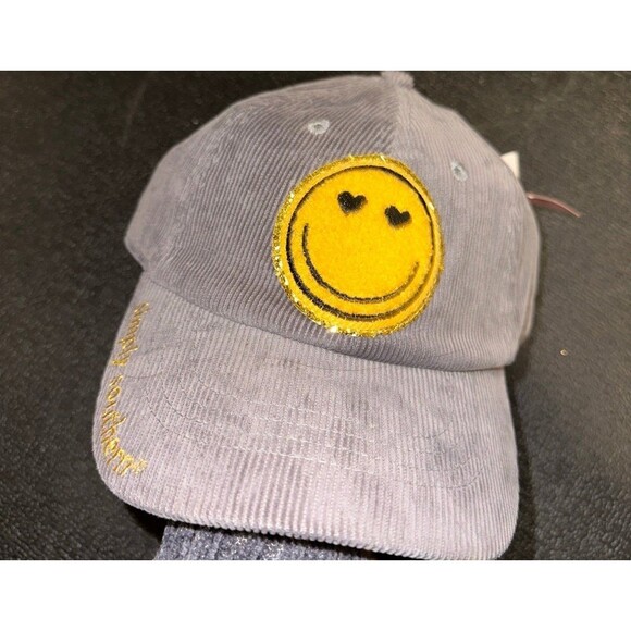 Simply Southern Gray Corduroy Hat with Yellow Smiley - Picture 1 of 6